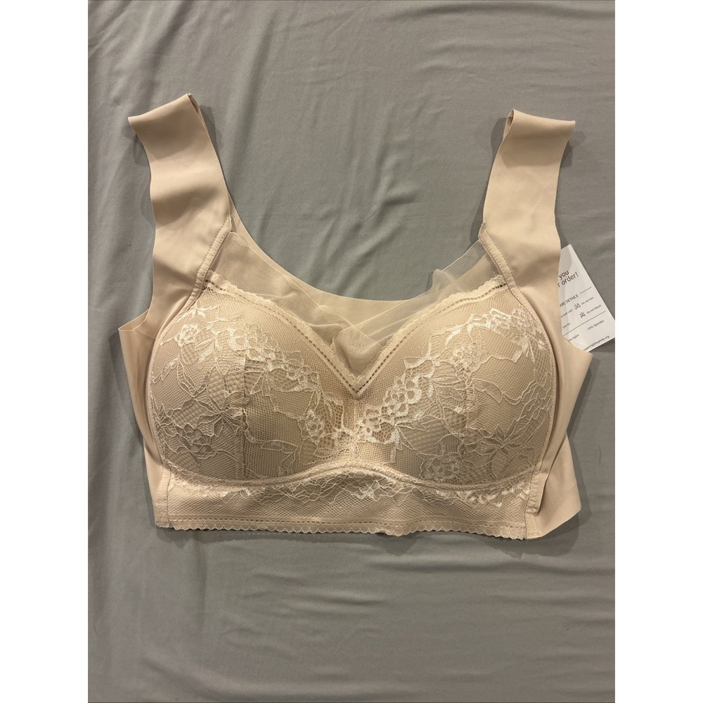 Zen Chic‎ Bra Size 3XL Wireless Lace Pushup Padded Beige New With Tags